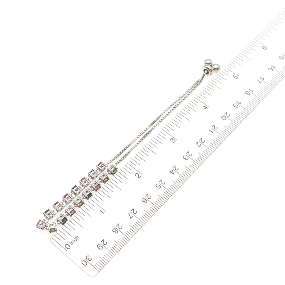 925 Sterling Silver Real Multi-Color Tourmaline Adjustable Bolo Bracelet 6-9.25" - Image 2 of 4