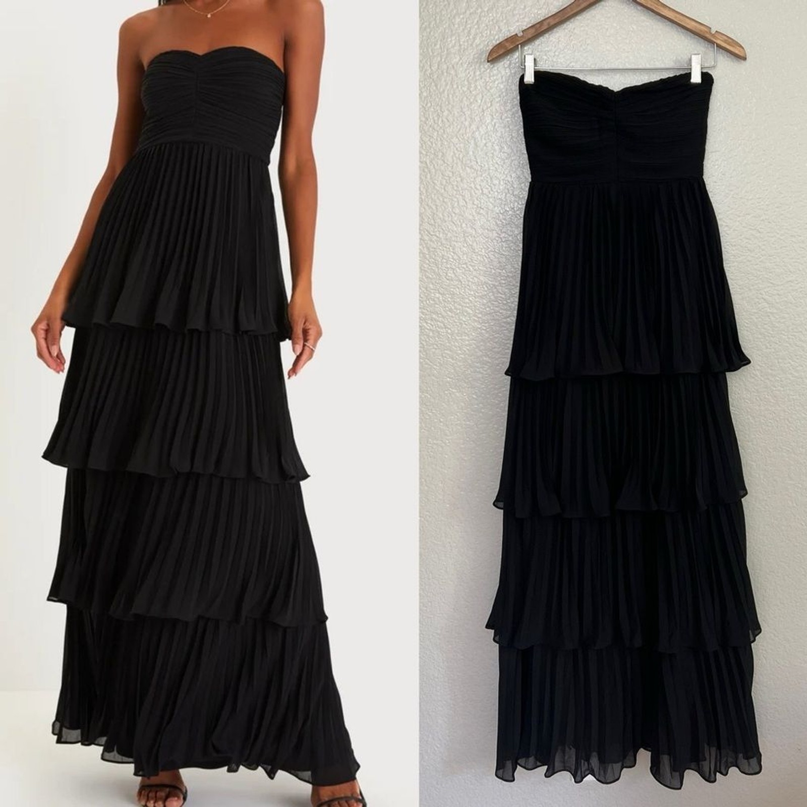 NWOT Seriously Sensational Black Strapless Tiered Maxi Dress