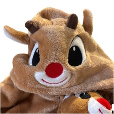 Rudolph the Rednose Reindeer Hooded Robe Fleece w/ Baby Reindeer Plush 0-9M -NEW
