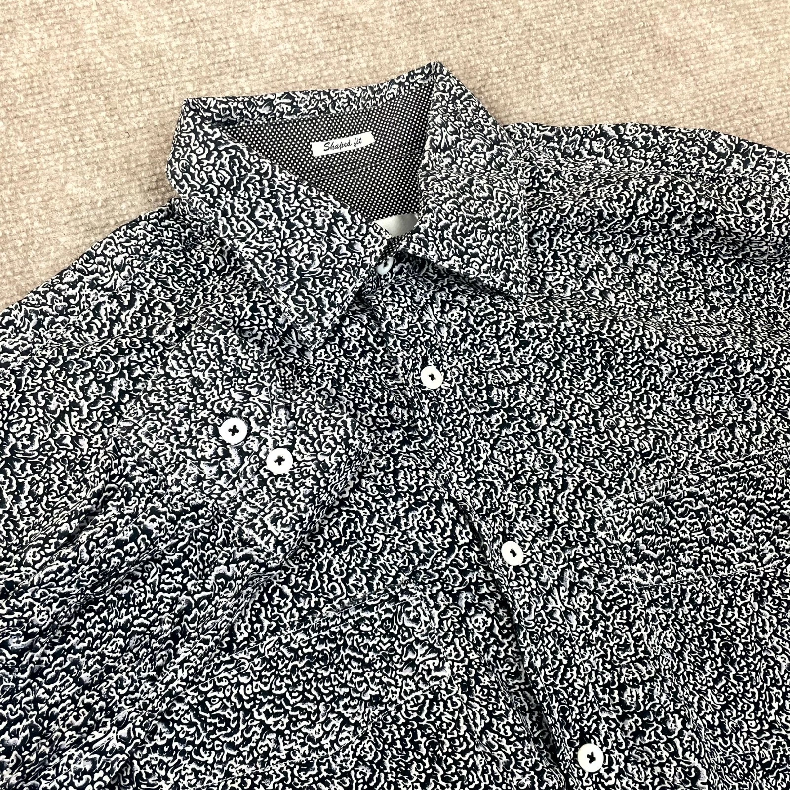 Bugatchi Uomo Shirt Men Medium Black White Geometric Shaped Fit Cotton Button Up