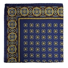 Indigo Navy Blue Geometric Silk Twill Pocket Square Handmade in Italy 