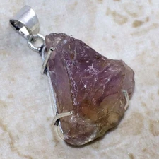 925 Silver Plated Natural Amethyst Pendant 1.3" Rough Father's Day Gift JW