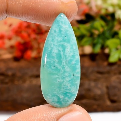 Natural Amazonite Pear Cabochon 16Ct Green Loose Gemstone 33X14mm Jewelry Making