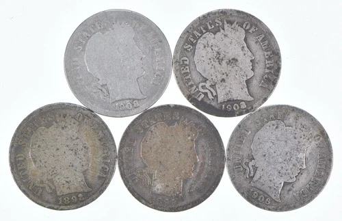 Better Lot 5 1908-O 1908-D 1892 1899-O 1906-D Barber Dime 0.50 Face *167