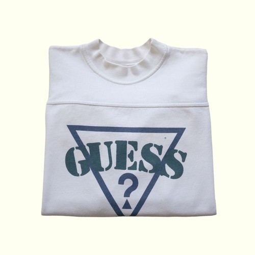 GUESS? VTG 80s 90s Y2K RETRO WHITE CREW GRAPHIC WHITE SWEATSHIRT 1988 SZ L