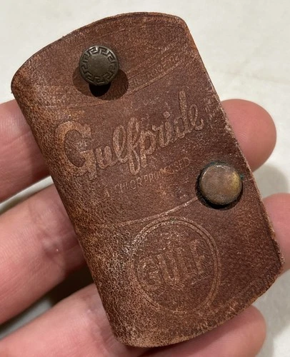Vintage Gulf Motor Oil Can Car Auto Leather Key Holder Keychain Camden Nj