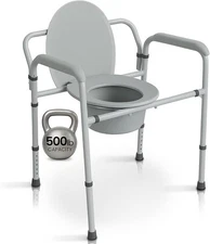 Vive 3in1 Bariatric Bedside Commode Chair 500 Lb Capacity Gray Adjustable Height