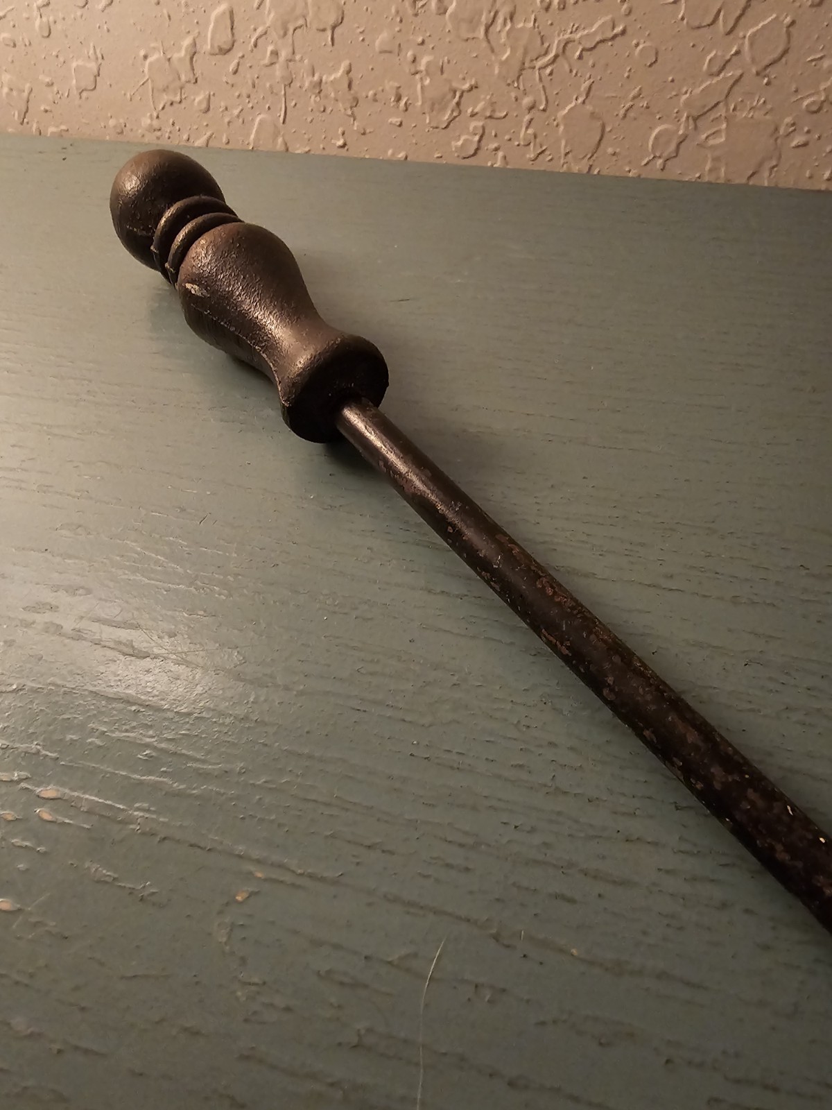 Antique Cast Iron Fireplace Damper Hook W/Decorative Handle-Very Good