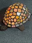 Vintage Cast Iron Tiffany Style Stained Glass Turtle Lamp Night Light Accent