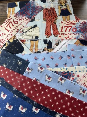 Patriotic Quilting Fabric Collection. Lot of Remnants. Cotton Fabric