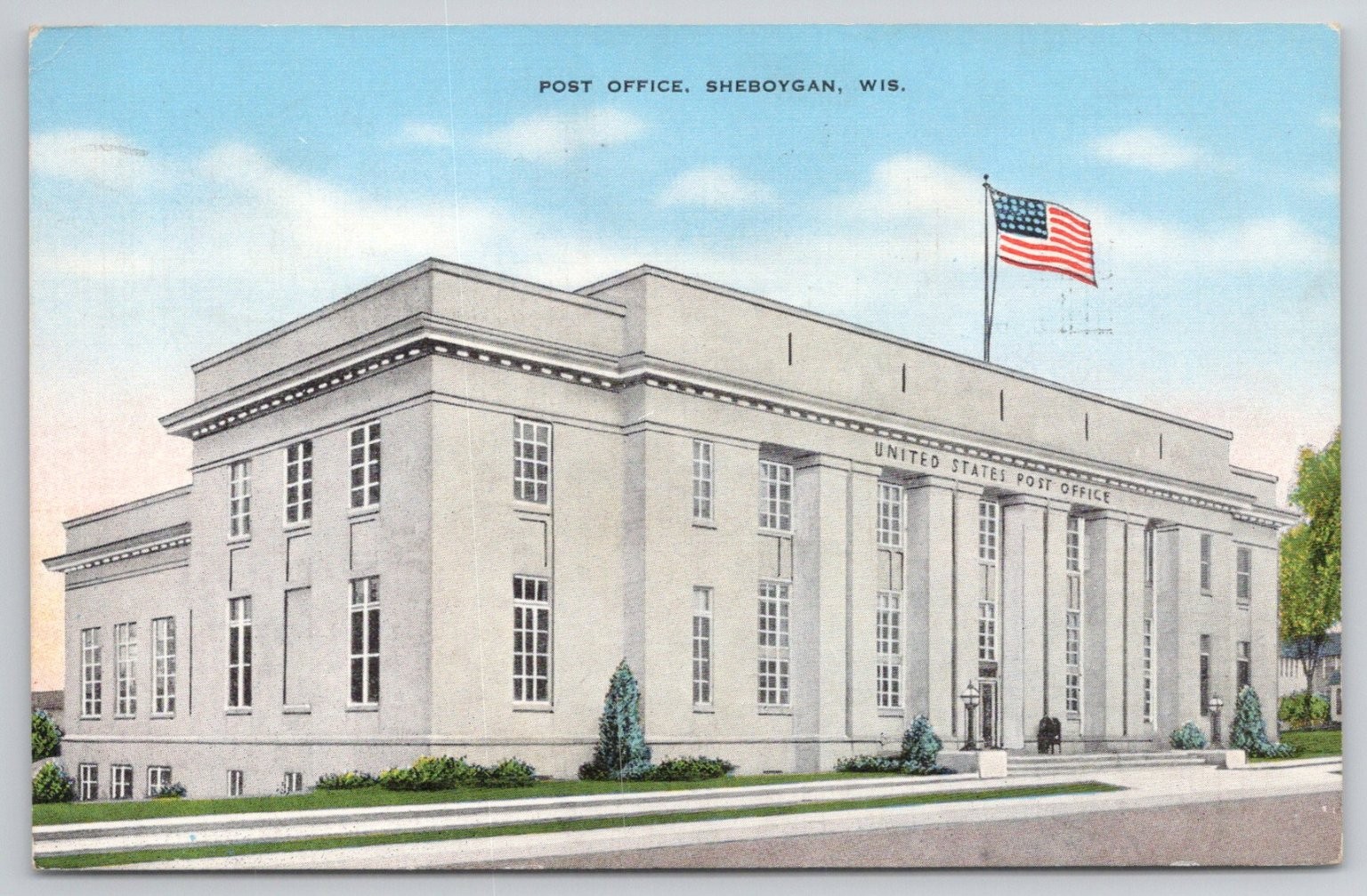 Vintage 1945 Postcard Sheboygan WI US Post Office Building Plymouth ...