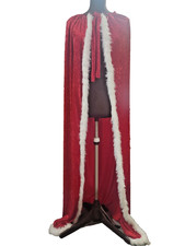 Adult Full-Length Red Polyester Velvet Cape White Fur Trim One Size Vintage 1990