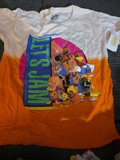 Preowned "Space Jam Lets Jam" White Orange T Shirt Size Youth Med