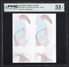 Costa Rica 20 Colones ND ; 1983 P252r1 "Paire non coupée - Restant" - "Tyvek" à propos de UNC