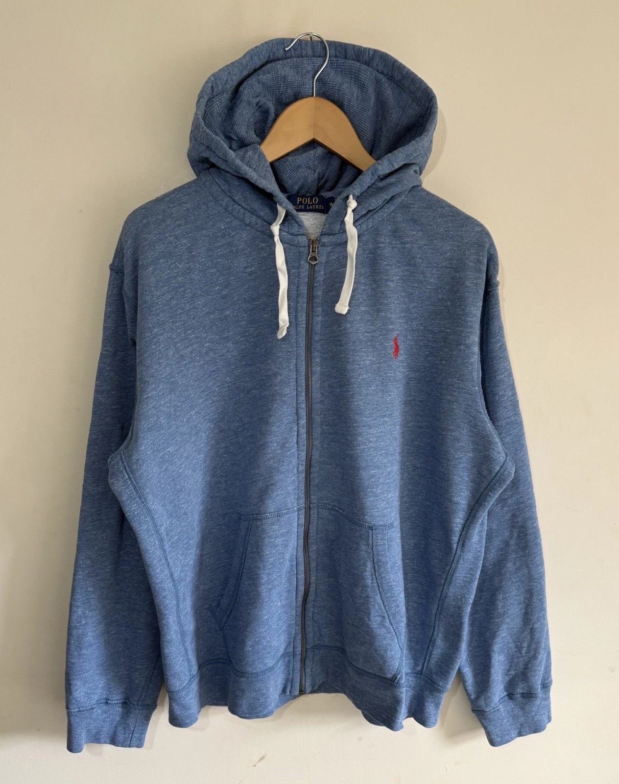 Polo Ralph Lauren Fleece Lined Blue Full Zip Red Pony Embroidered Hoodie Men XL