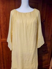 New Directions Dress Sz PL Smocked Back & Front Bell Sleeves Lined Yellow 