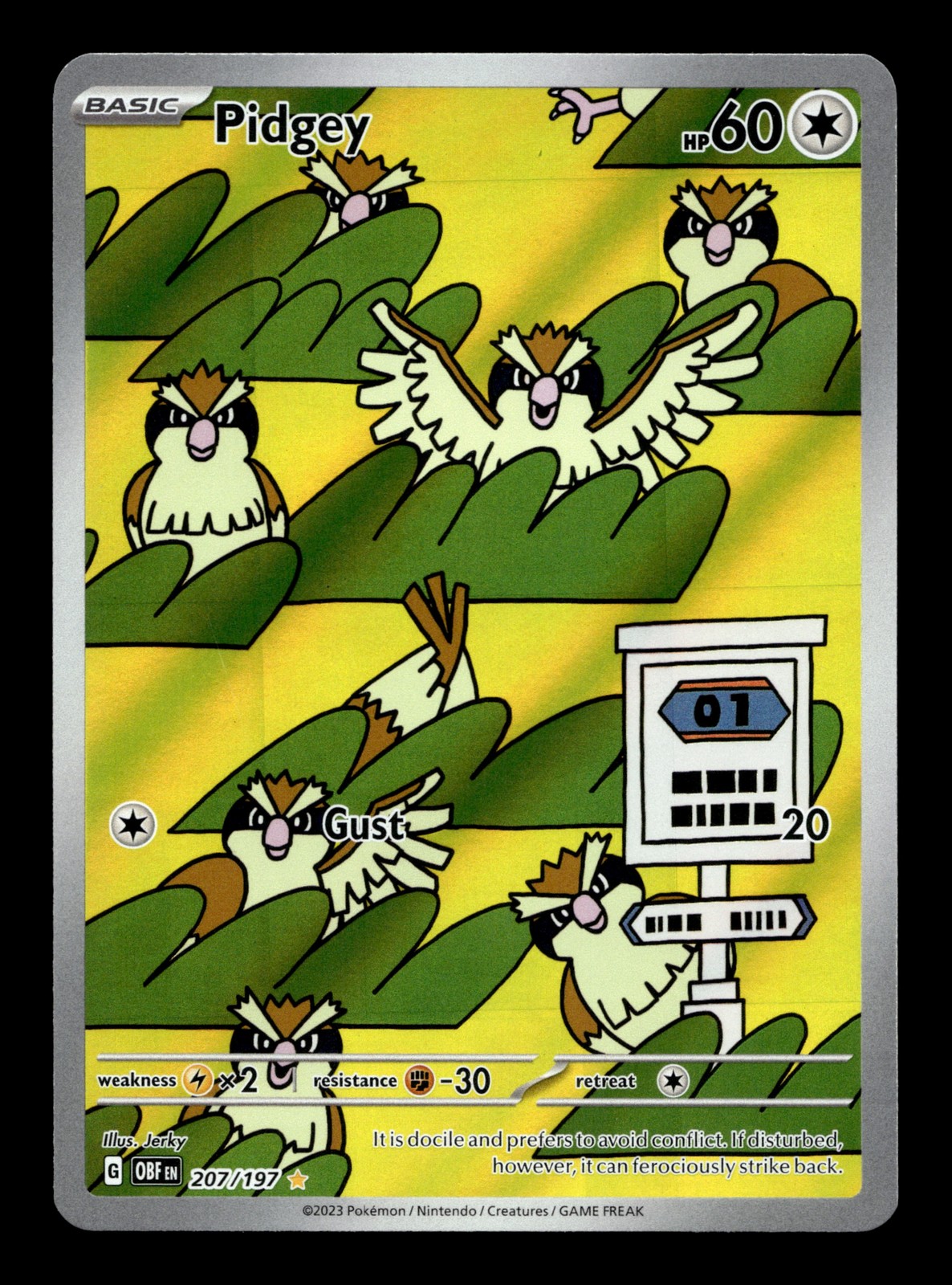 Pidgey 207/197 SV03: Obsidian Flames Holofoil Illustration Rare Pokemon TCG