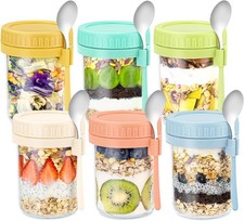 6 Pack Overnight Oats Containers with Lids and Spoons 16 Oz Glass Mason