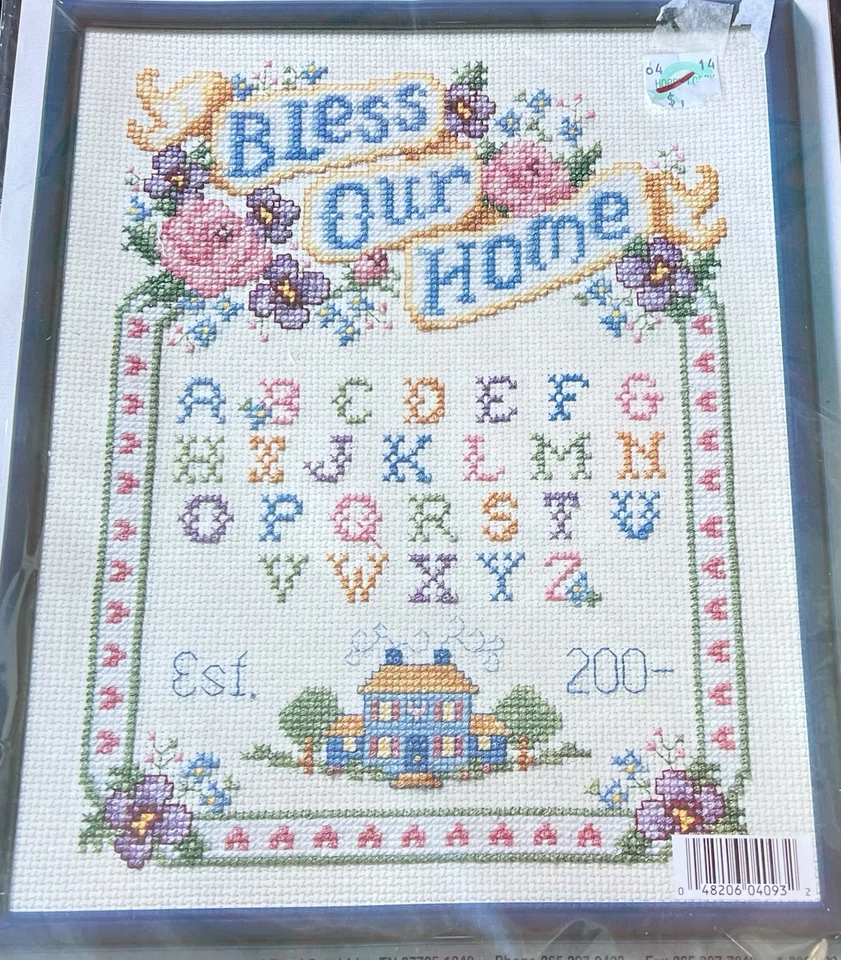 Lindo Amostrador Vintage BLESS OUR HOME Kit de Ponto Cruz Estampado +++ QUADRO 8”x10” - Imagem 2 de 4
