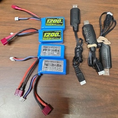 (2) 1200mAh 25c Smart LIPO Batteries & (2) 1050mAh Batteries Plus 3 Chargers 