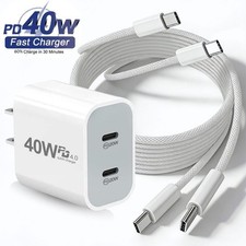 PD 40W Wall Charger Cube Type-C Fast Charger For iPhone 15 16 17 Air USB-C Cable