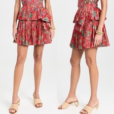 NWT Ulla Johnson Juno Skirt Hibiscus Red Floral Pleated Cotton Mini Skirt Sz 14