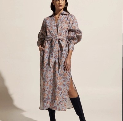Zoe Kratzmann Sardine Paisley Beeline Dress Sz 1 / 10-12 Linen blue Floral Midi