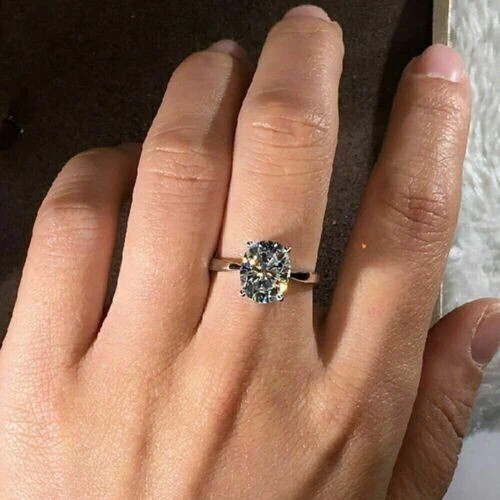 Anillo de compromiso solitario de corte ovalado de 3 quilates Moissanite oro blanco sólido de 14 quilates VVS1 - Imagen 5 de 5