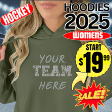 2025 Women  s Ice Hockey Hoodie Military Green Pullover Holiday Gift Sweatshirt