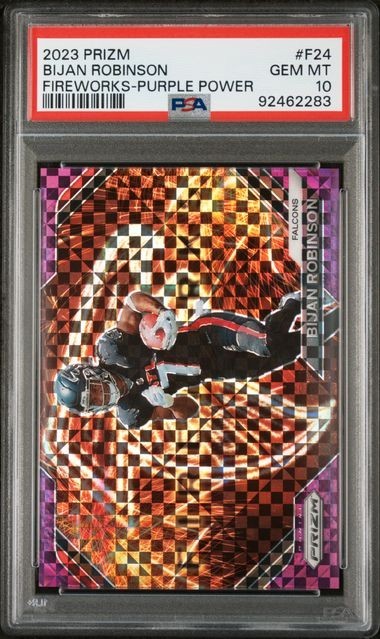 Bijan Robinson Panini Prizm Fireworks #F24 Purple Power