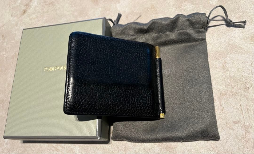 Tom Ford Bifold Wallet Money Clip Black Italy Leather H11cm x