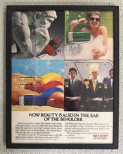 Vintage Sharp Cassette Radio Framed Magazine Ad Print 10x13 1986 Retro Audio