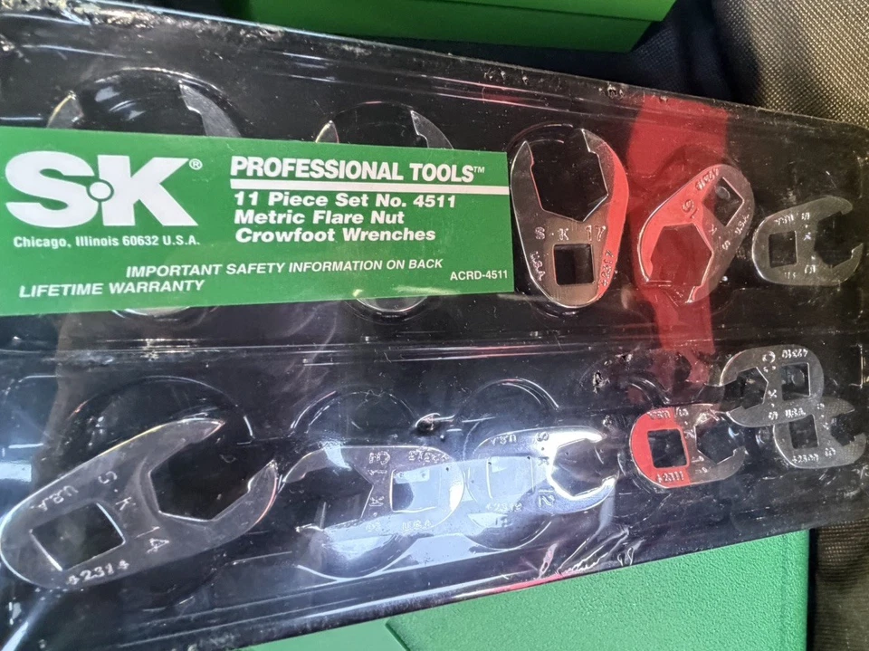 Juego de llaves de pie de gallo SK Tools USA 11 piezas 4511 3/8" Drive métrico 9 mm-19 mm tuerca acampanada Foto 2 de 2