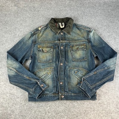 Vintage DKNY Jeans Jeansjacke Herren S Blau Cord Kragen Trucker Y2K Italy