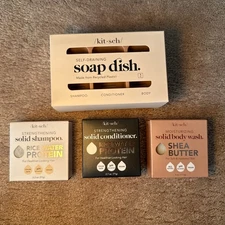 Kitsch Rice Protein Shampoo Conditioner Shea Butter Body Wash Bars Soap Dish Set