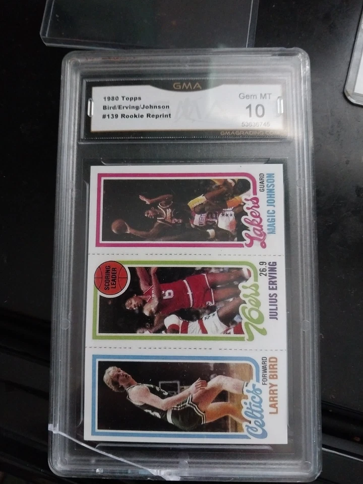 Magic Johnson Larry Bird y Julius Erving 1980 Topps Rookie Reimpresión Gema Como Nueva 10 Foto 3 de 3