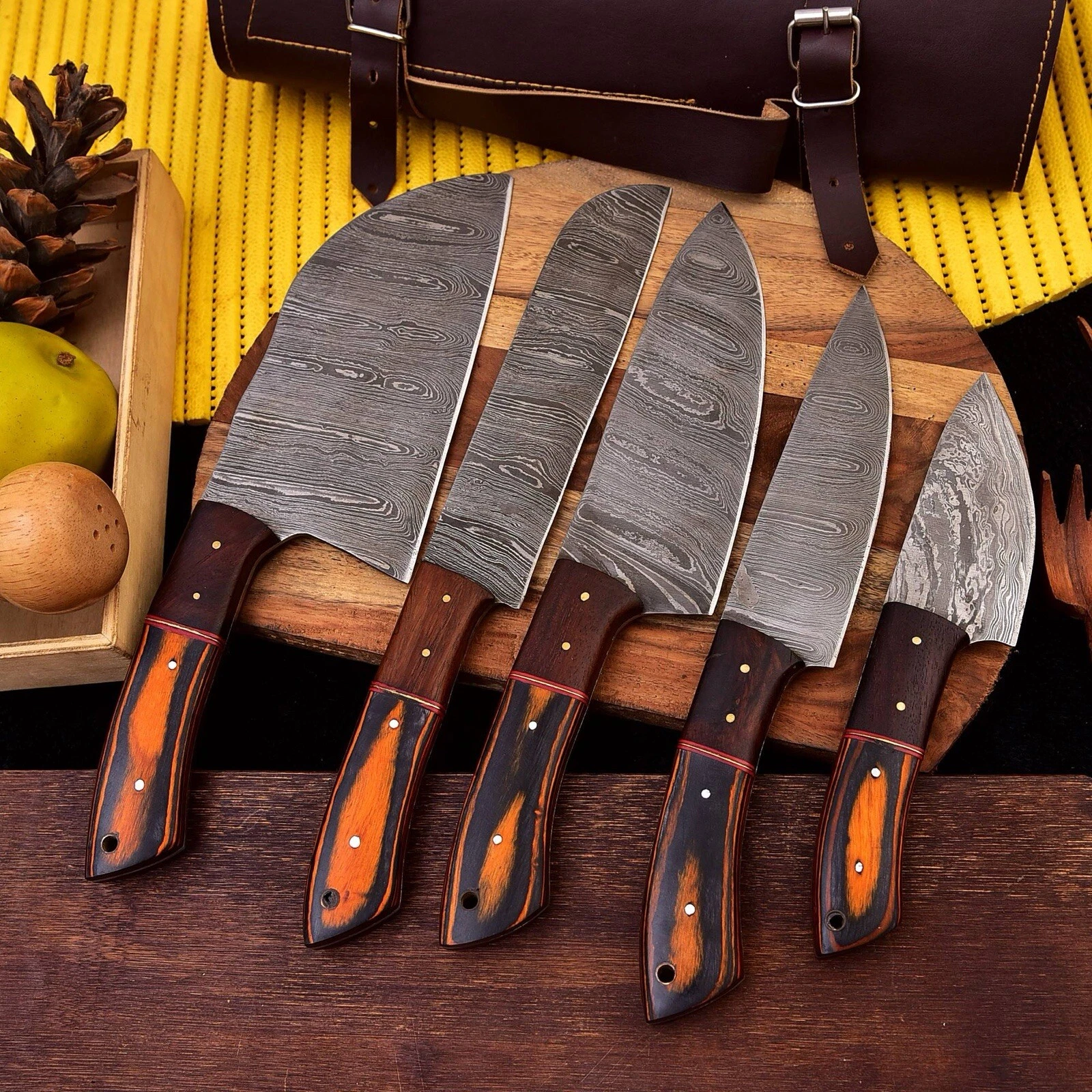 Handmade Damascus Steel Blade Chef Knives Set | Forged Kitchen Knives Set
Opens in a new window or t