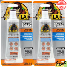 2XGorilla Waterproof Caulk  Seal100 Silicone Sealant, 2.8oz Squeeze Tube Clear