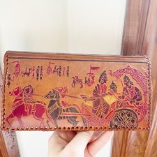 Gorgeous Vintage Tooled Artistic Leather Wallet Ancient Battle Scene