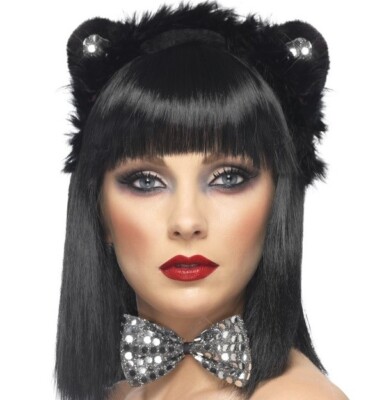 Erwachsene Halloween Katze Kostüm Set Ohren & Fliege Kit mit Pailletten von Smiffys