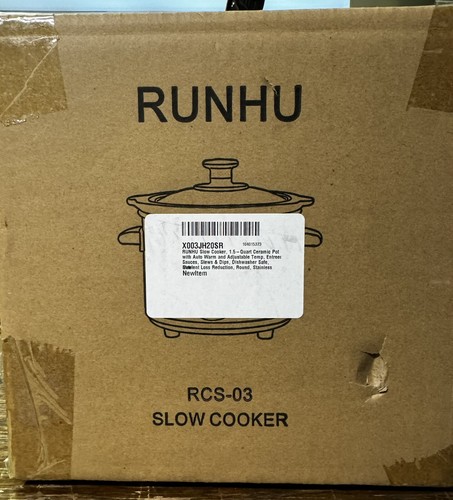 RUNHU Slow Cooker, 1.5-Quart Ceramic Pot with Auto Warm and Adjustable Temp - Picture 2 of 6