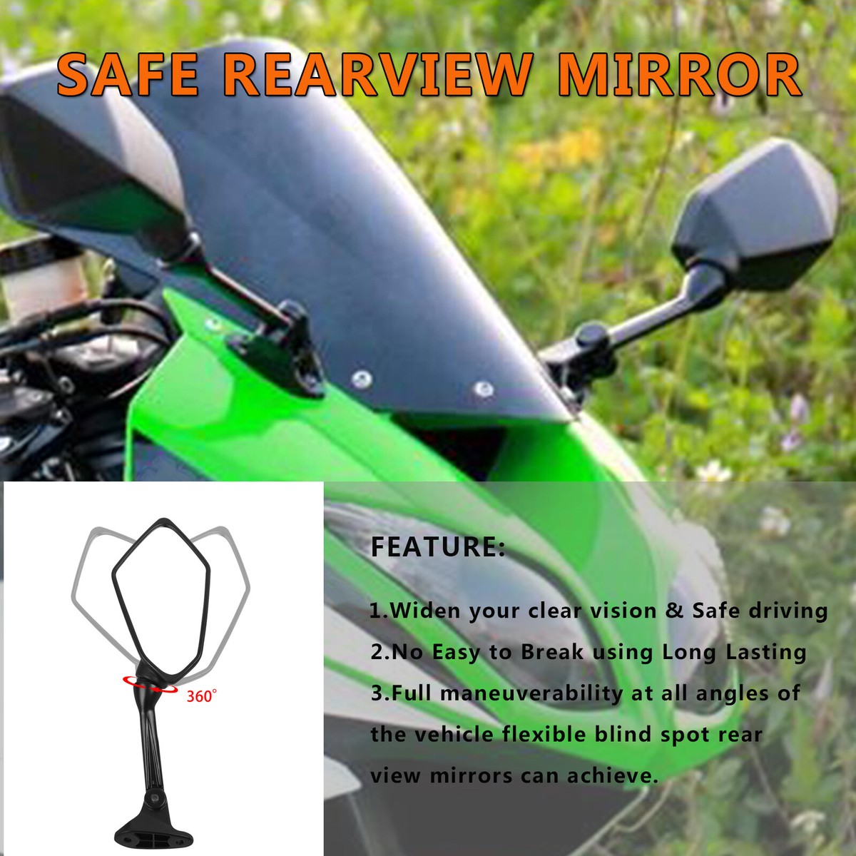 Ｋ Black Pair Rearview Mirrors For Kawasaki Ninja ZX6R ZX-6R 2009