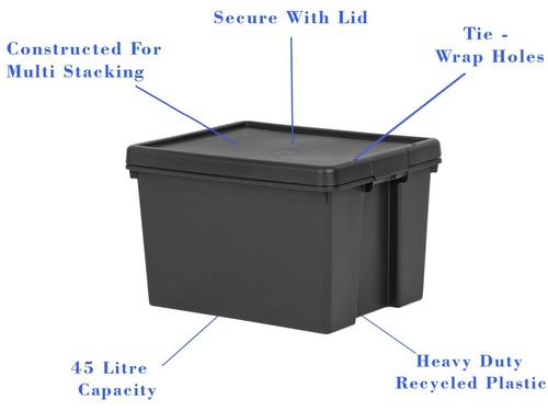 Cajas de almacenamiento 36L/45L/92L negras de alta resistencia con tapas contenedores de plástico reciclado - Imagen 5 de 31
