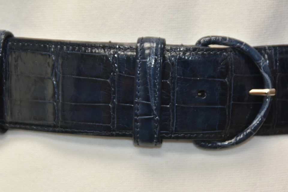 $1890 NUEVO Cinturón Oscar de la Renta Brillante Cocodrilo Cocodrilo Azul Marino XS Foto 4 de 4