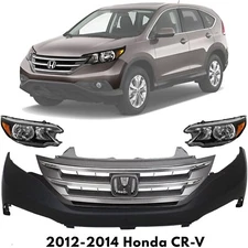 Front Bumper Cover Fascia & Headlight Assembly Kit For 2012-2014 Honda CR-V