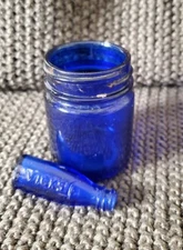Vntg VICKS DROPS Miniature Cobalt Blue Bottle 2" Tall & Vicks Jar Antique Bottle