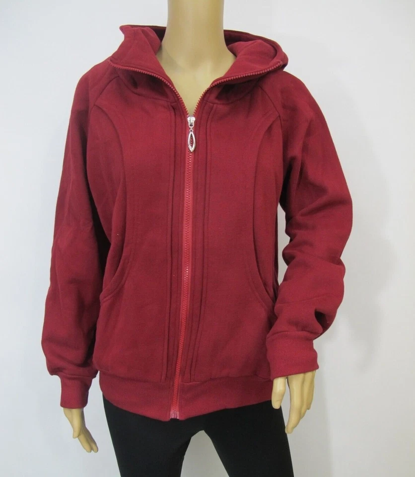 Mujeres Sudaderas con Capucha Cremallera Sudadera Damas Chaqueta de Vellón Con Capucha Top Talla XS~S Rojo Foto 2 de 4