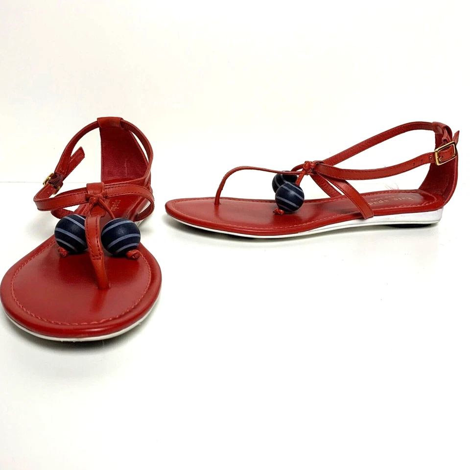 Kate Spade Leather T-Strap Gladiator Thong Sandals Shoes sz 6 Red Balls - Image 4 of 4