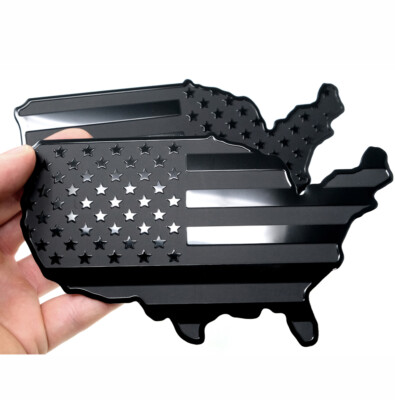 USA Black Metal Map Flag Emblem for Cars, Trucks 7''x4'' 2pcs Forward and Reverse 