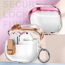 Transparant Full Body Cover Case w/ Lock Keychain For Samsung Galaxy Buds 3/3pro